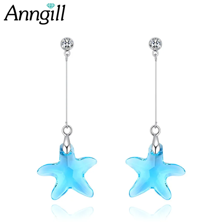

Real Crystals From Swarovski Star Long Earrings Pendientes Mujer Moda Silver Color Crystal Earrings Mother'S Day Women Jewelry