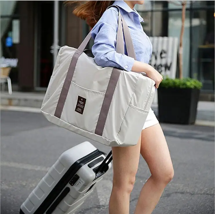 

Korean Travel Travel Bag Portable Storage Bag Diagonal Folding Folding Luggage Trolley Shoulder Bag Printed Tote Canvas