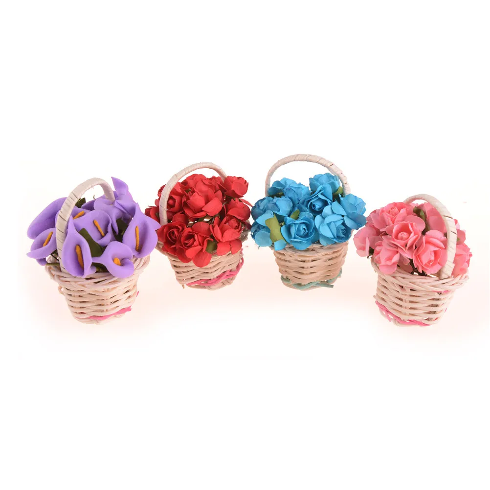 

1:12 Scale Dolls House Miniature Flower in Basket Doll House Living Room Decor Doll Toys Birthday Gift Dollhouse Decoration