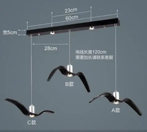 Скандинавский дизайн чайки светодиодные люстры для бара/кухни птицы Люстра Потолочный акриловый Блеск подвесной светильник - Цвет корпуса: ABC Black rectangle