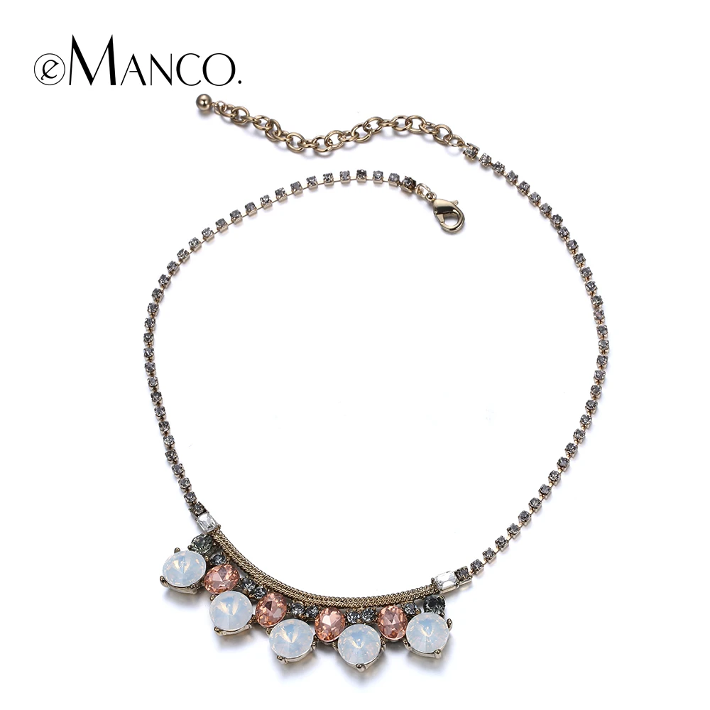 eManco Rhinestone chain necklace collar women new summer arrivals opal crystal pendant choker NL13153