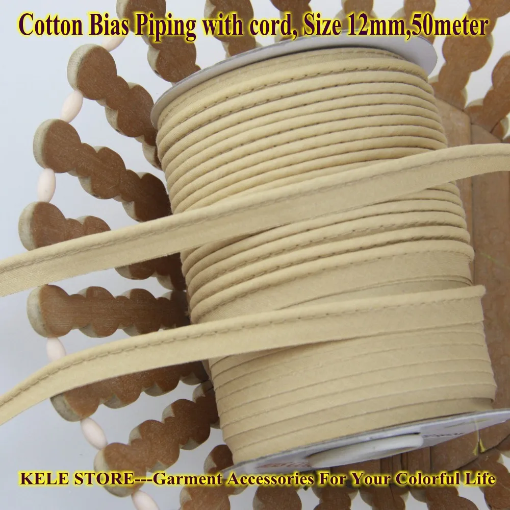 Free shipping Cotton Bias Piping Tape, bias Tape with cord, size12mm,1