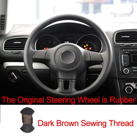 HuiER ручного шитья рулевого колеса автомобиля крышки красный маркер для Volkswagen Golf 6 Mk6 VW Polo Sagitar Бора Сантана Jetta MK5 2010-2013 - Название цвета: Rubber Dark Brown