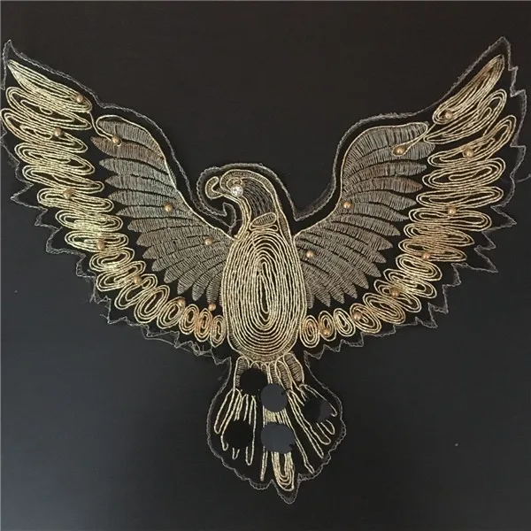 Gold Beaded Sequins EAGLE Sew On Patches for clothes DIY Coat Sweater