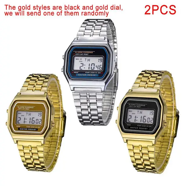 New Fashion 2Pcs gold silver Couple Watch Led digital watch square men women dre New Fashion 2Pcs gold silver Couple Watch Led digital watch square men women dre