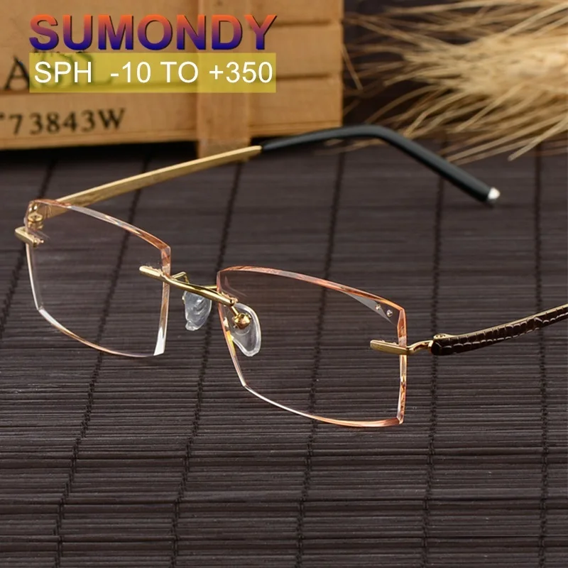 

SUMONDY SPH -10 TO +3.5 Upscale Prescription Glasses Men Titanium Rimless Gradient Optics Glasses For Myopia & Presbyopia UP008