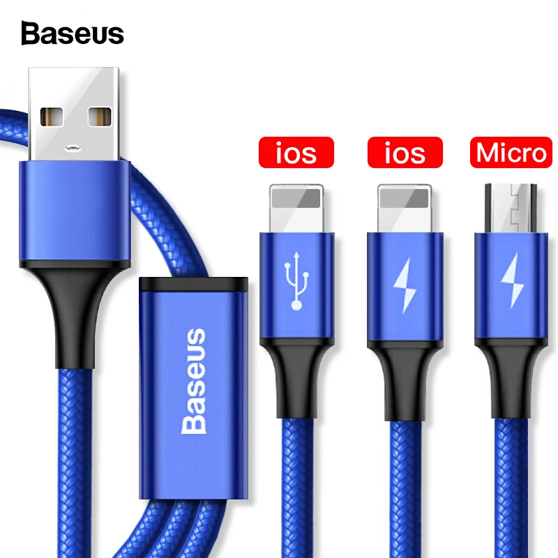 

Baseus 3 in 1 USB Cable For iPhone Xs Max Xr X 8 7 6 6s 5 5s SE Charing Charger Micro USB Cable For Samsung Xiaomi Android Phone