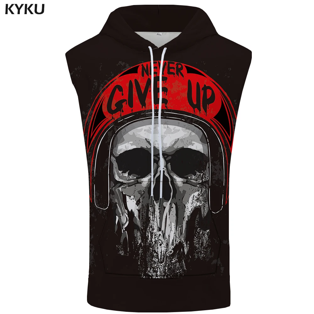 KYKU череп без рукавов толстовка с капюшоном в стиле панк хип хоп майка рок лето мотоцикл продольные рубашки мужская одежда мускулы забавные