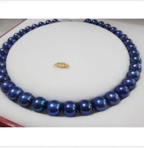 

0001346 stunning 10-11mm tahitian black blue pearl necklace18inch