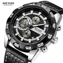 ^#Cheap Megir Leather Strap Sports Watches Men Chronograph Quartz Waterproof 3 Bar Military Wrist Watch Man Relogios Clock 2096G Black ^#Cheap Megir Leather Strap Sports Watches Men Chronograph Quartz Waterproof 3 Bar Military Wrist Watch Man Relogios Clock 2096G Black