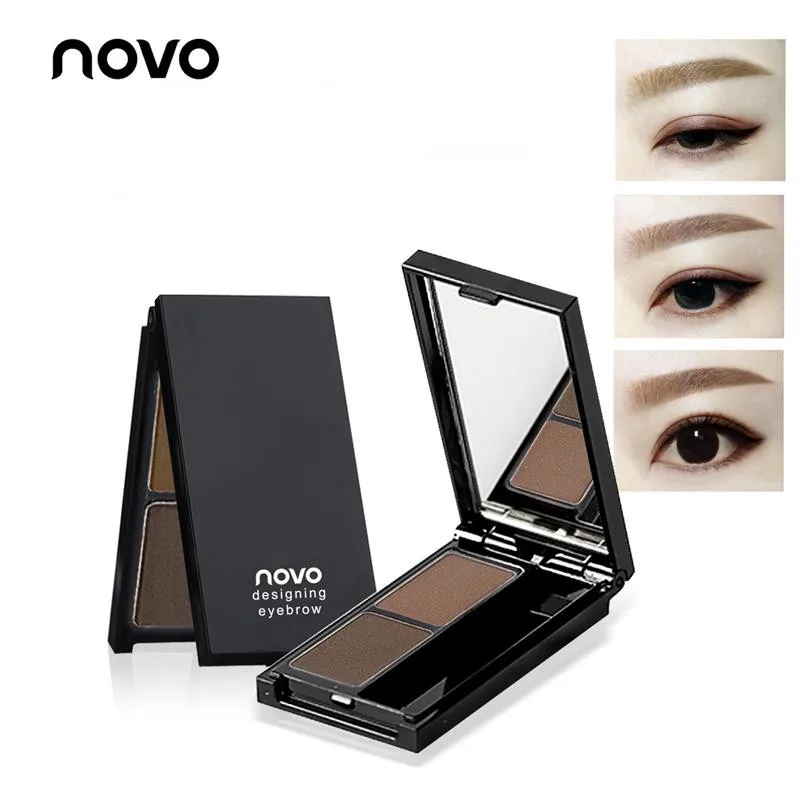 

NOVO Eye Makeup Two Color Eyebrow Shaping Powder Palette + Mirror Double Brush Waterproof Eye Shadow Eye Brow Make Up Cosmetics