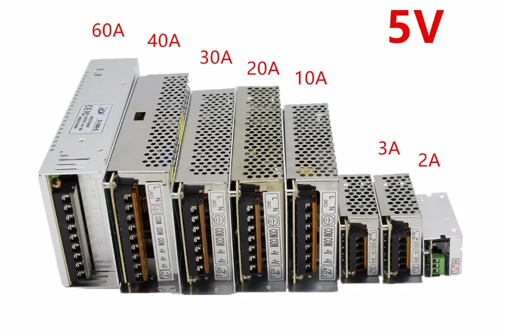 5V 2A/3A/4A/10A/20A/30A/40A/60A алюминиевый трансформатор переменного тока 100 V-240 V источник питания для светодиодной ленты WS2812B/APA102