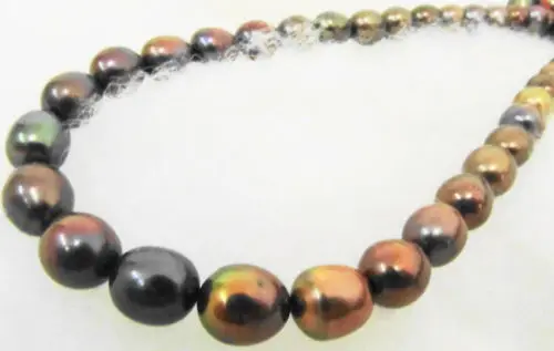 

18"10-13mm natural tahitian black red green pearl necklace 925silver