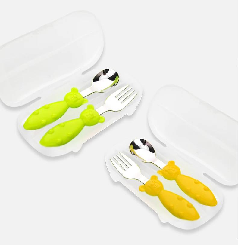 

Sisi&Tommy Baby Spoon Fork Set Feeding Kids Stainless Steel Flatware Cartoon Tableware Utensils Infant