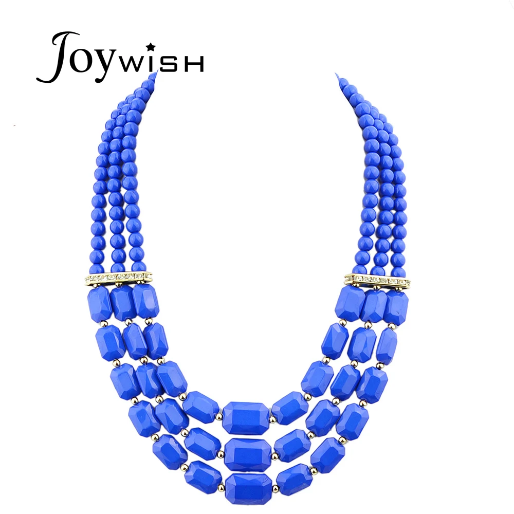 Joywish 2017 Statement Necklace Hotpink Blue Red Beads Big Collar Multi Layer Chain Necklace