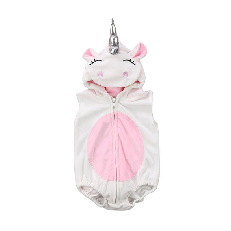 

Cute Newborn Baby Boy Girl Unicorn Romper Sleeveless Zipper Hooded Cartoon Fleece Clothes Outfits 0-24M