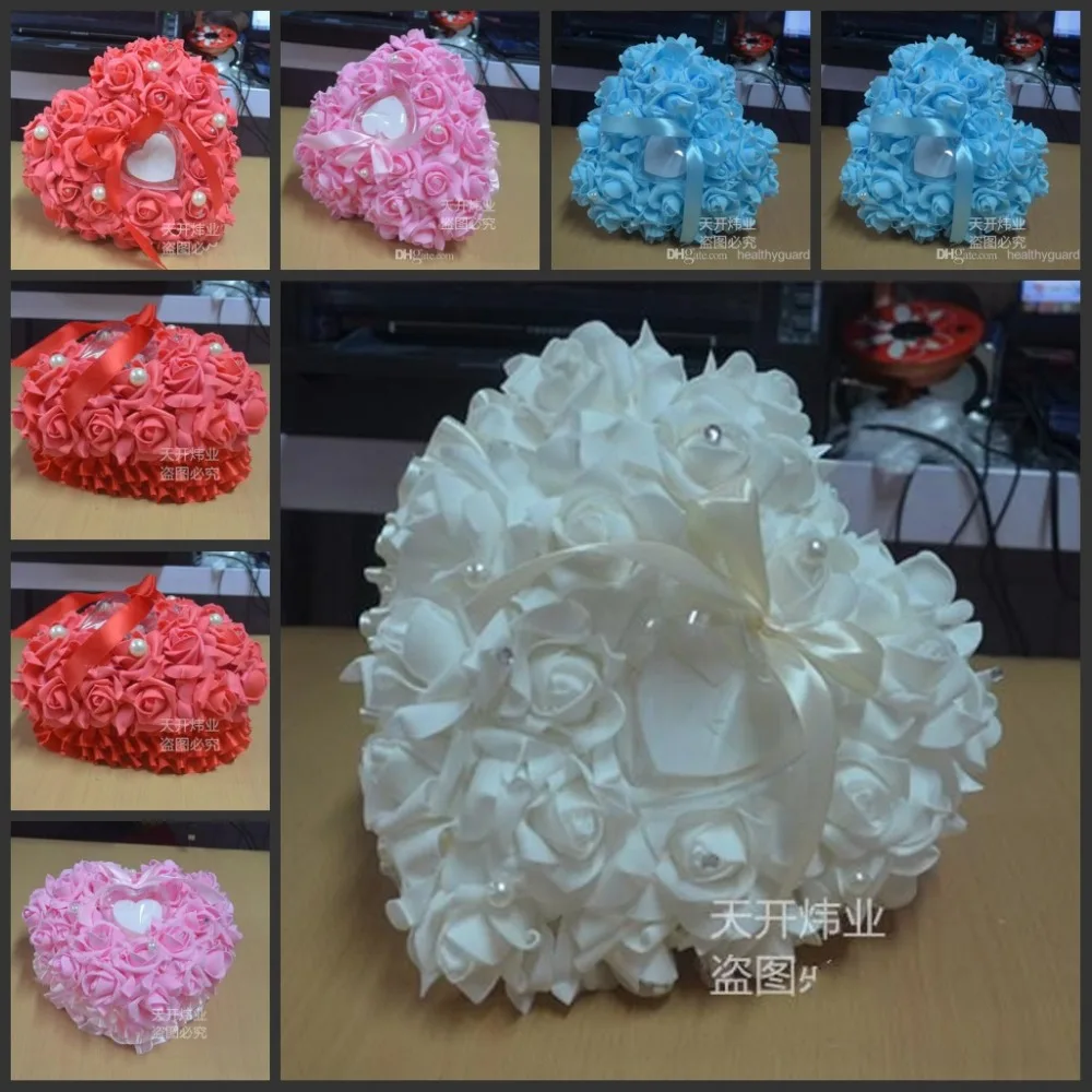 

Elegant Rose flower Ring Pillow Heart Shaped With Transprent Ring Box 5 Color Very Special Unique Ring Pillow Box wedding Favor