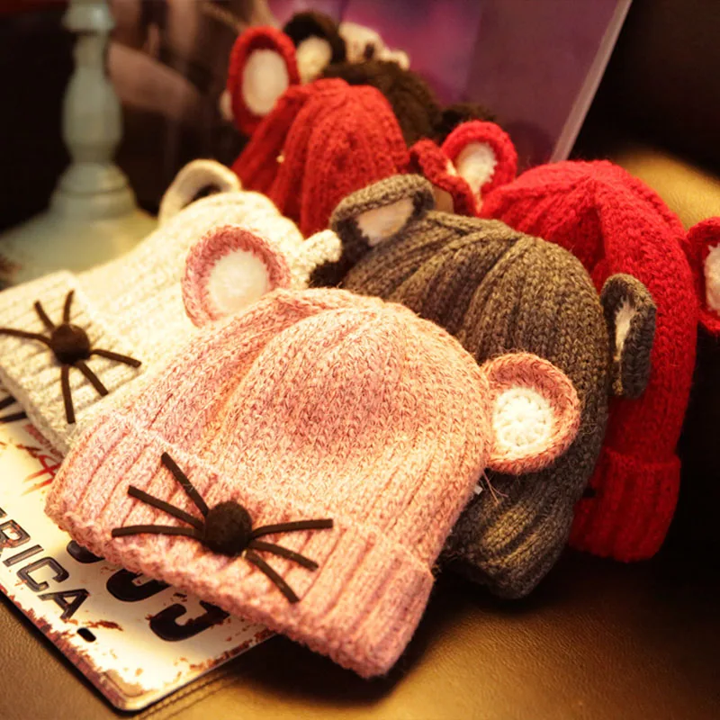 

Cute Baby Hat Children Autumn and winter Hats Crochet Wool Velvet Knitted Hat Cat Ear Earflap Warm Kids Beanie 5 Colors