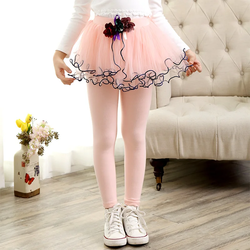 2018 spring autumn girls leggings lace floral printed kids skirt