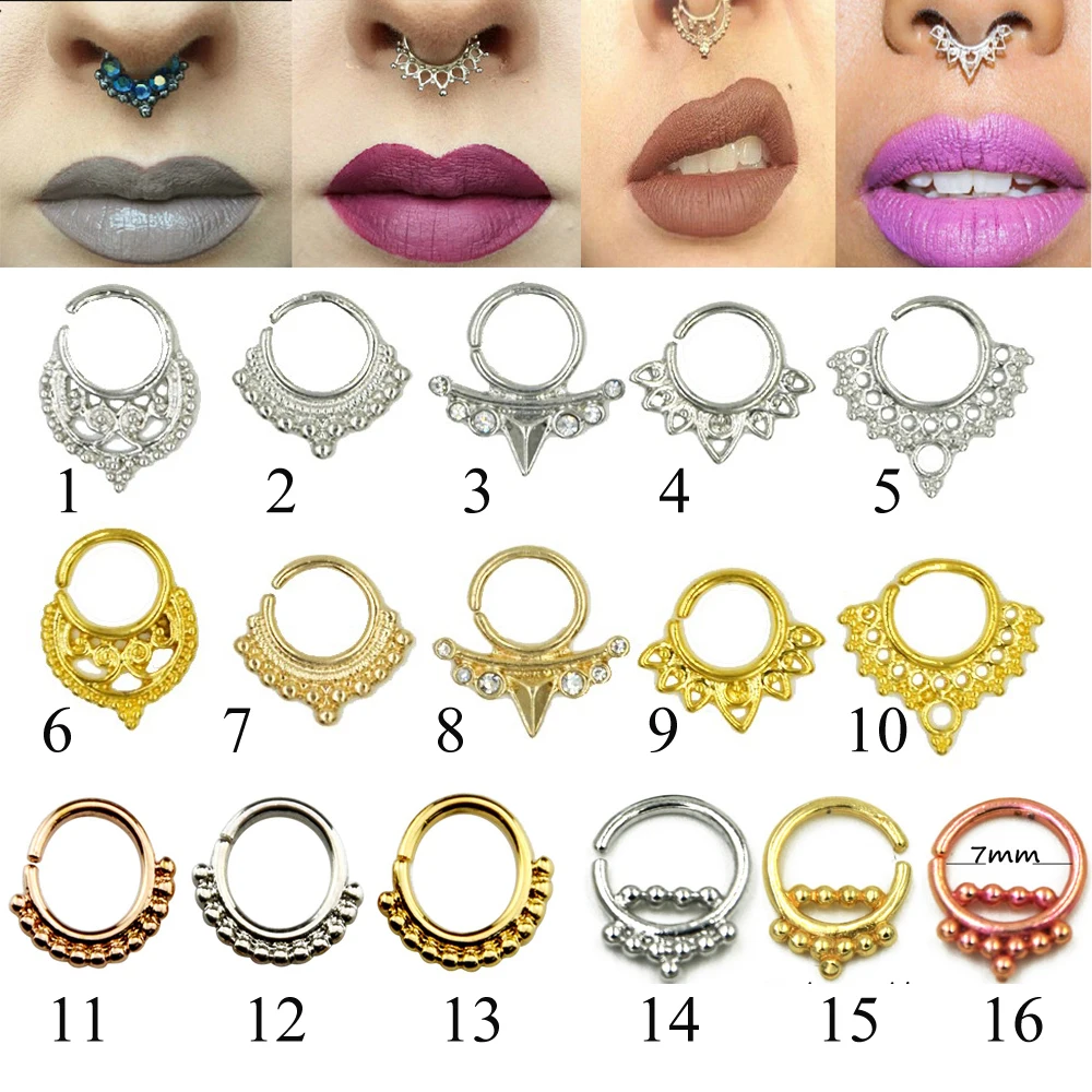 

1pc Stainless Steel Hot Sale Stepum Nose Clicker Hoop Rings Navel Lip Nipple EarTragus Cartilage Ring Body Jewelry Retainers 16g