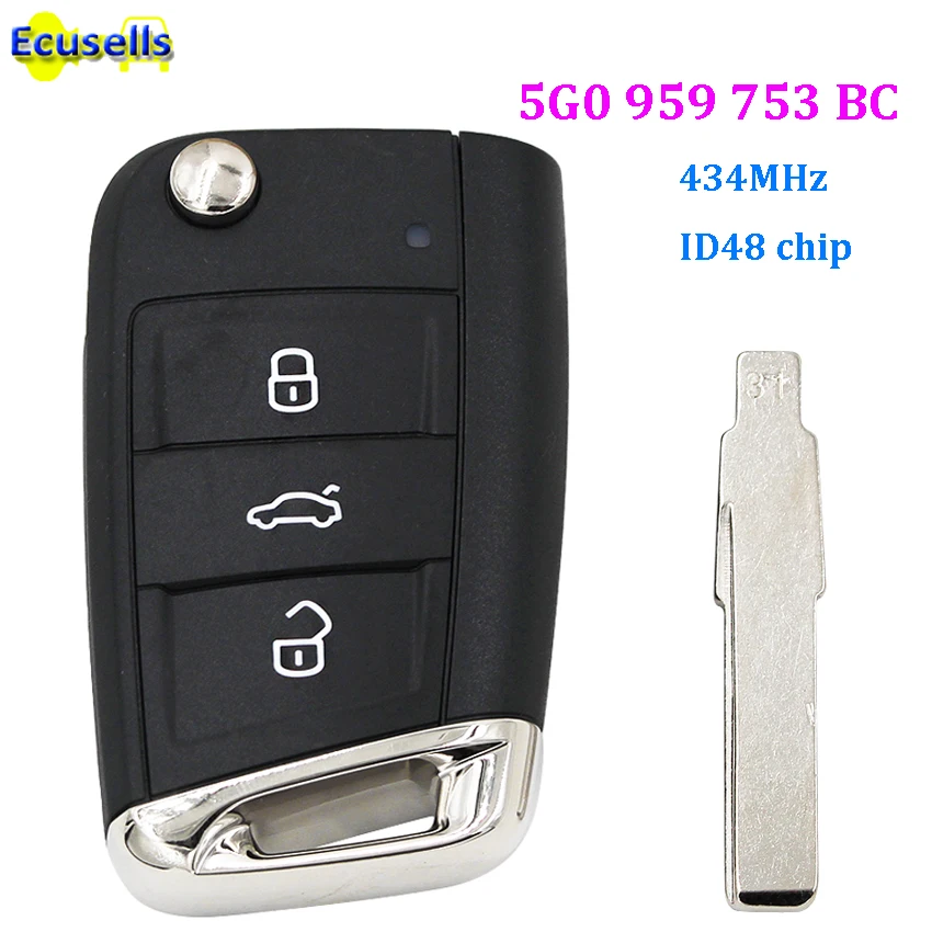 OEM Складной умный дистанционный ключ для Volkswagen VW Tiguan L 434MHZ с чипом ID48 одной кнопкой