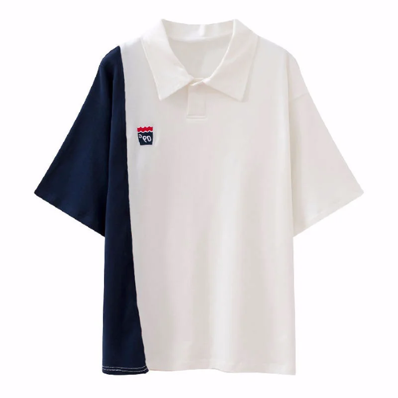 

Women Polo Shirt Summer Ins Harajuku Short-sleeved Turn-down Collar Trend Loose Casual Polo Tops Tees College Style Office White