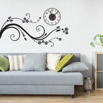 

3D Clock Time Needle Watch Stereo Flower DIY PVC Wall Sticker Cartoon Home Decoration Wall Art Mural Wall Decals For Bedroom
