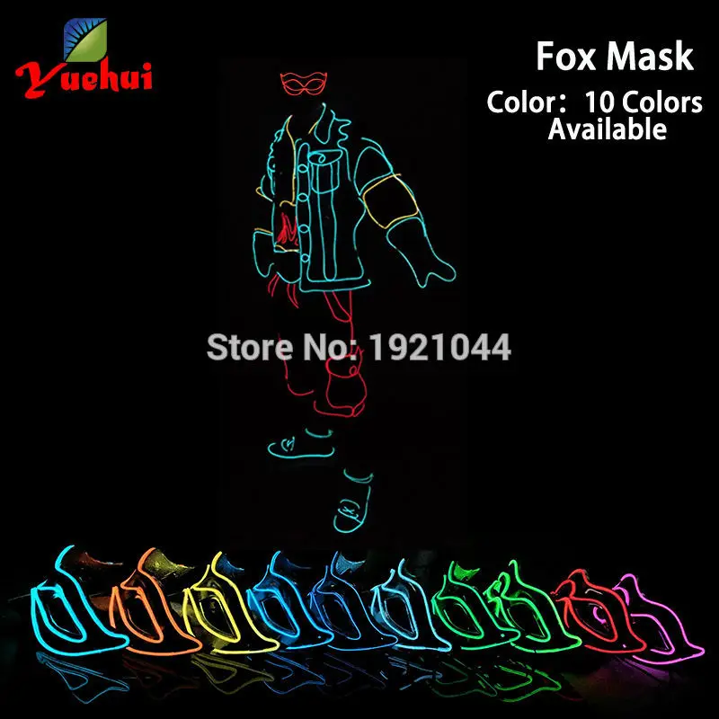 

10 Color Select Two types of Fox Mask Half Face Shining Flash LED Neon Light DC-3V Batteries Powered For Trendy Party Decoration