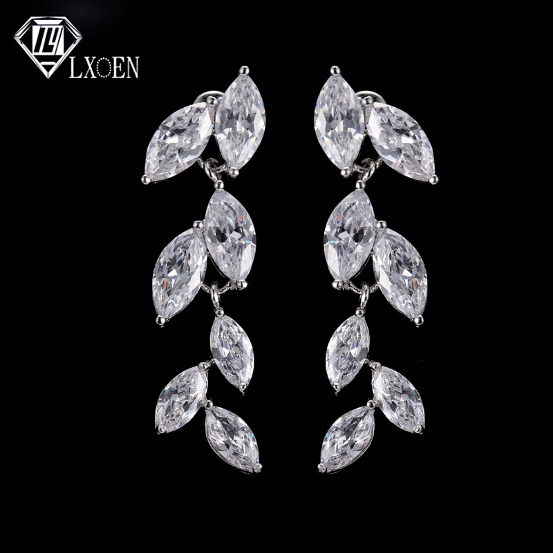 

2018 New Fashion Crystal Drop Earrings For Women Leaf Shape Zircon Long Wedding Earrings Gift Jewelry brinco