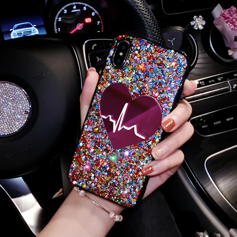 

Glitter Sequin Big love Heart cover case for iphone 6 6S plus 7 7plus 8 8plus X XS XR Max luxury fashion brand woman phone couqe