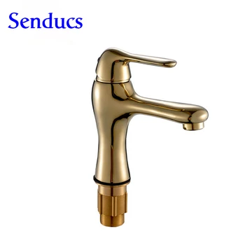 

Free shipping Luxury gold basin sink faucet with single lever hot cold golden bathroom basin nfaucet of chrome water tap