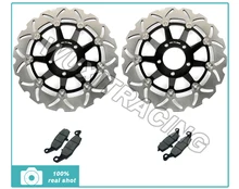 Black Full Set Front Brake Disc Rotor + Brake Pads for Suzuki GSF 600 S / Bandit 00-04 SV S 650 GSX 750 F 98-02