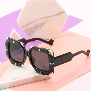 

High Quality Square Sunglasses Woman Luxury Brand Design Retro Large Frame Rhinestone Decoration Fashion Black White Sunglasses