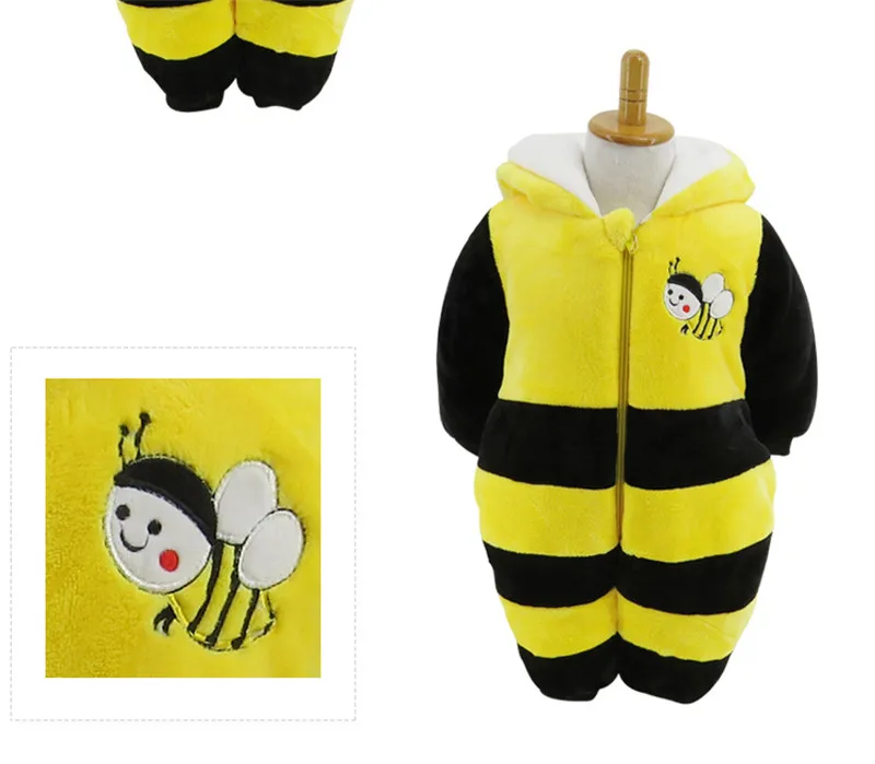 2017 Winter New Thick Flannel Baby Rompers Small Bee Baby Boy&Girl Jumpsuit Children Clothes Newbore Hooded Long Sleeve Bodysuit04