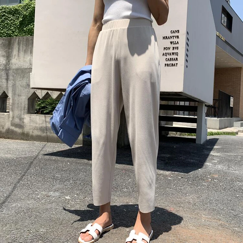2019 New Korean High Waist Loose Trousers Women Summer Knitted High Waist Harem Pants Ankle-length Pants For Woman 2019 New Korean High Waist Loose Trousers Women Summer Knitted High Waist Harem Pants Ankle-length Pants For Woman