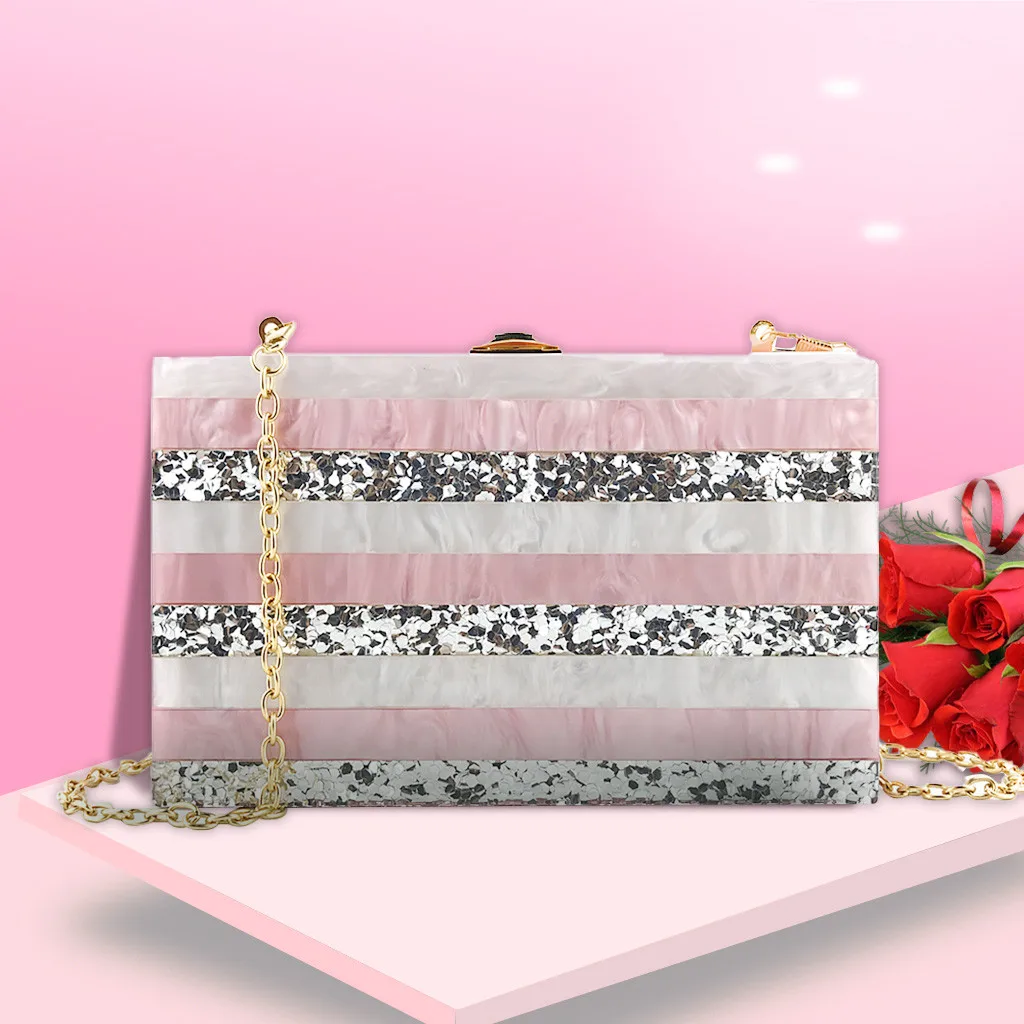 Women Evening Bag Party Banquet Glitter Bag For Women Girls Wedding Clutches Handbag Chain Shoulder Acrylic Box