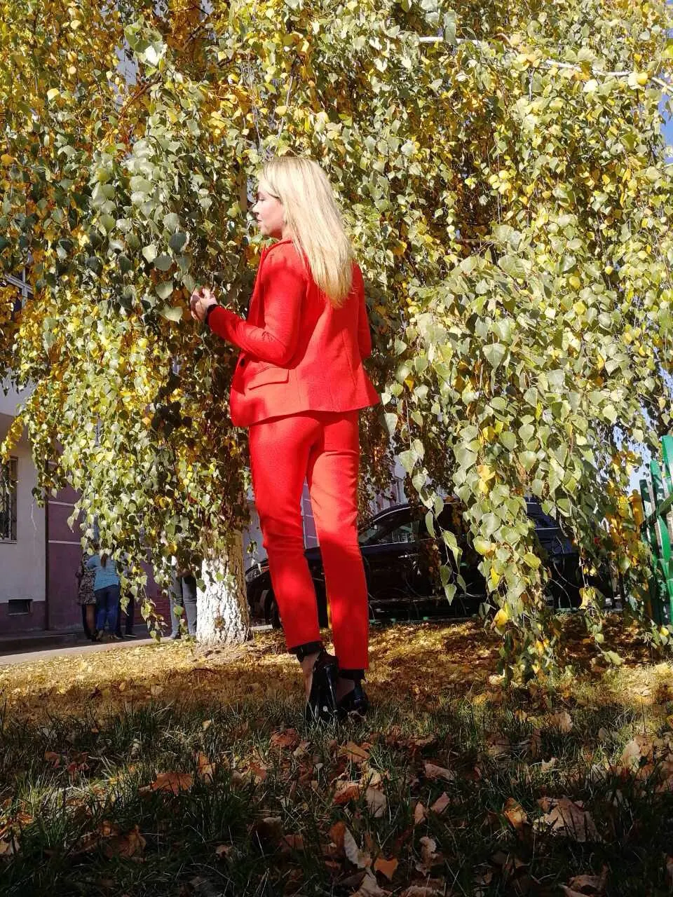Новые модные женские 2 шт./компл. женские деловые костюмы красные брюки костюм формальный OL деловой костюм с длинным рукавом брючный костюм