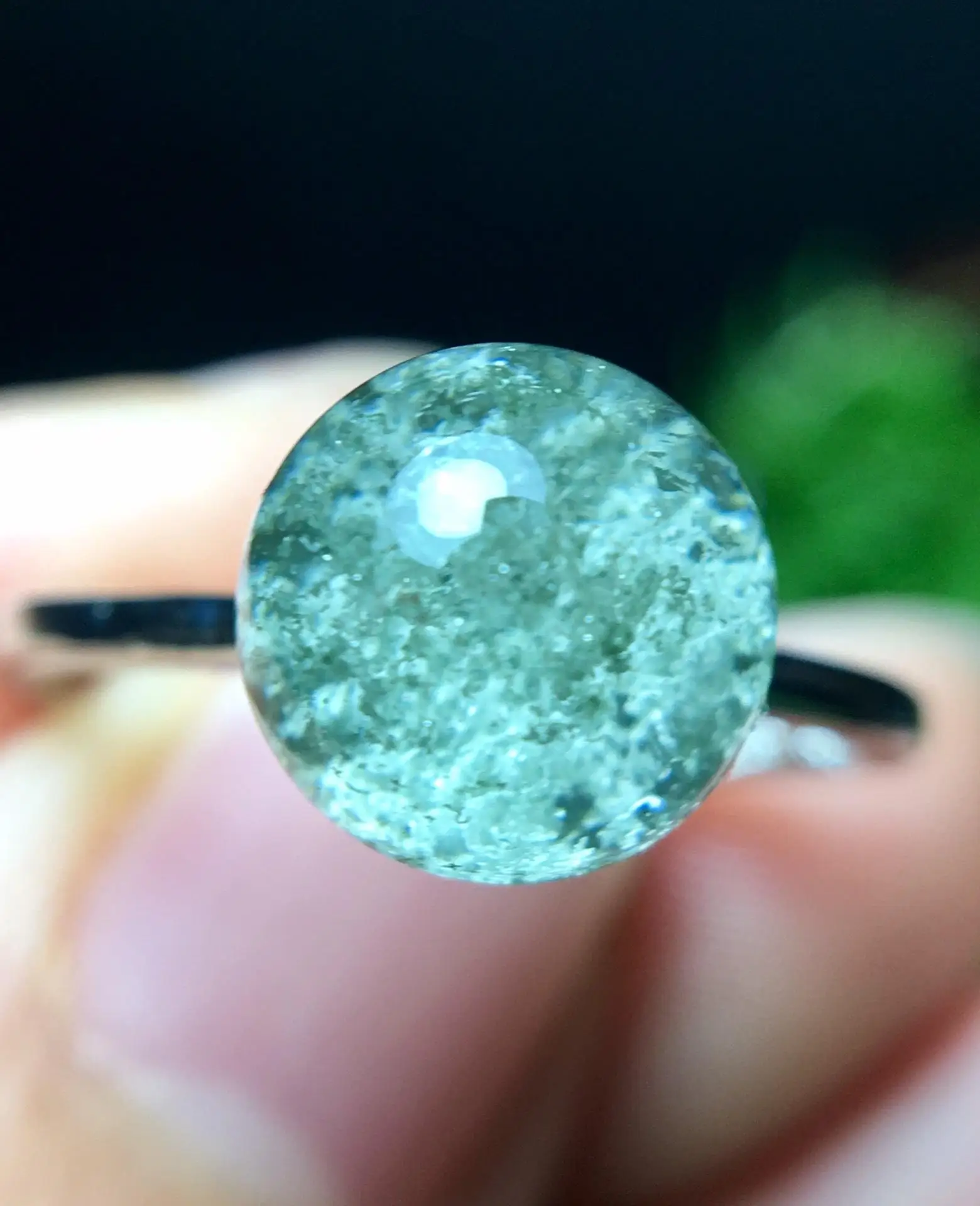 

NEW Natural Green Phantom Stone Ring 9mm Quartz Crystal Adjustable Ring 925 Silver for Woman Man Gift AAAAA Stone
