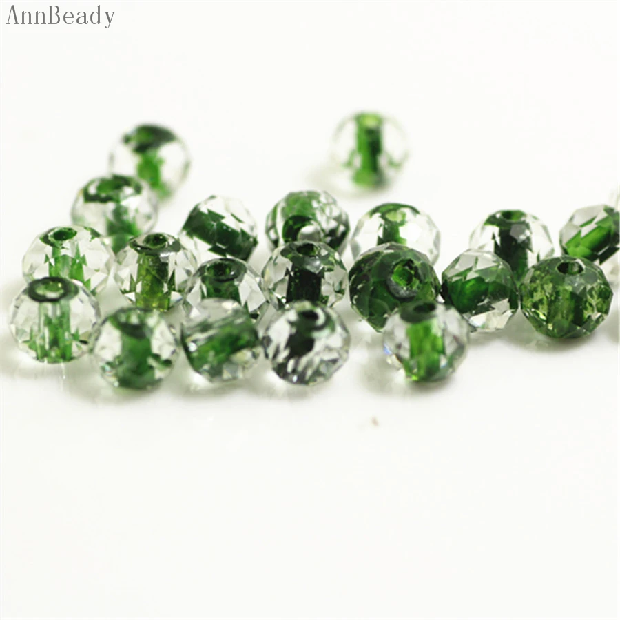 

AnnBeady Inside Deep Green Color 4x6mm 50pcs Rondelle Austria faceted Crystal Glass Beads Loose Spacer Beads For Jewelry Making