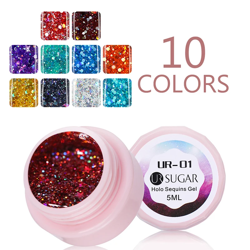 

UR SUGAR Holographic Star Moon Sequins Gel Nail Polish Glitter Gel Varnish Soak Off UV Gel Polish Nail Art Lacquer