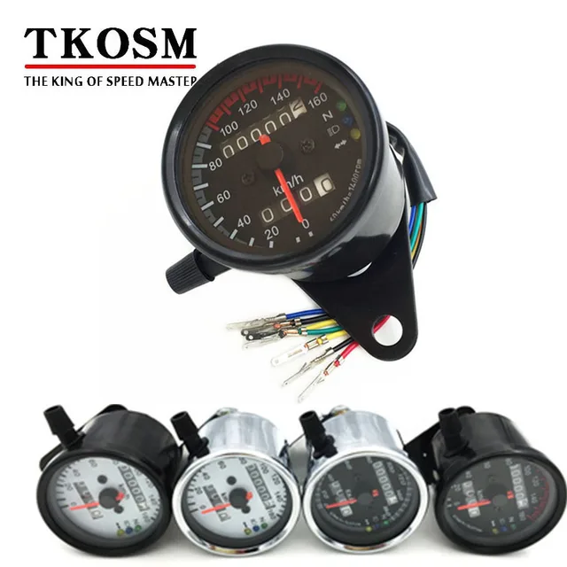 TKOSM Motorcycle Speedometer Odometer Gauge ATV Bike Scooter Backlit Dual Speed Meter with LED