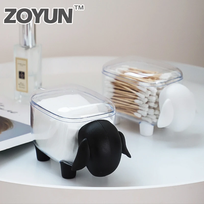 

Creative Mini Plastic Cotton Swab Storage Box Cute Sheep Dust-proof Cosmetic Cotton Storage Box Household Desktop Organizer