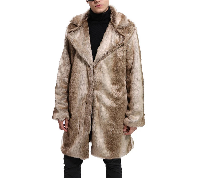 New autumn winter foreign trade men's suit collars imitation fur coat long sleeve men's woollen coat long style (3)