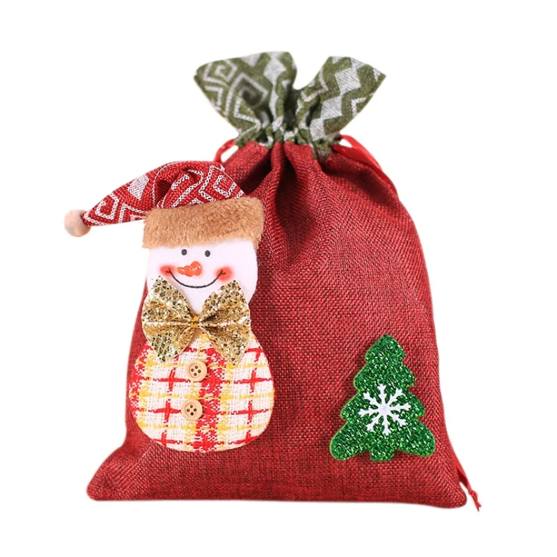 Рождественские подарочные сумки контейнер для сладостей с кулиской, вечерние сумки с изображением снеговика/Санта-Клауса, владелец