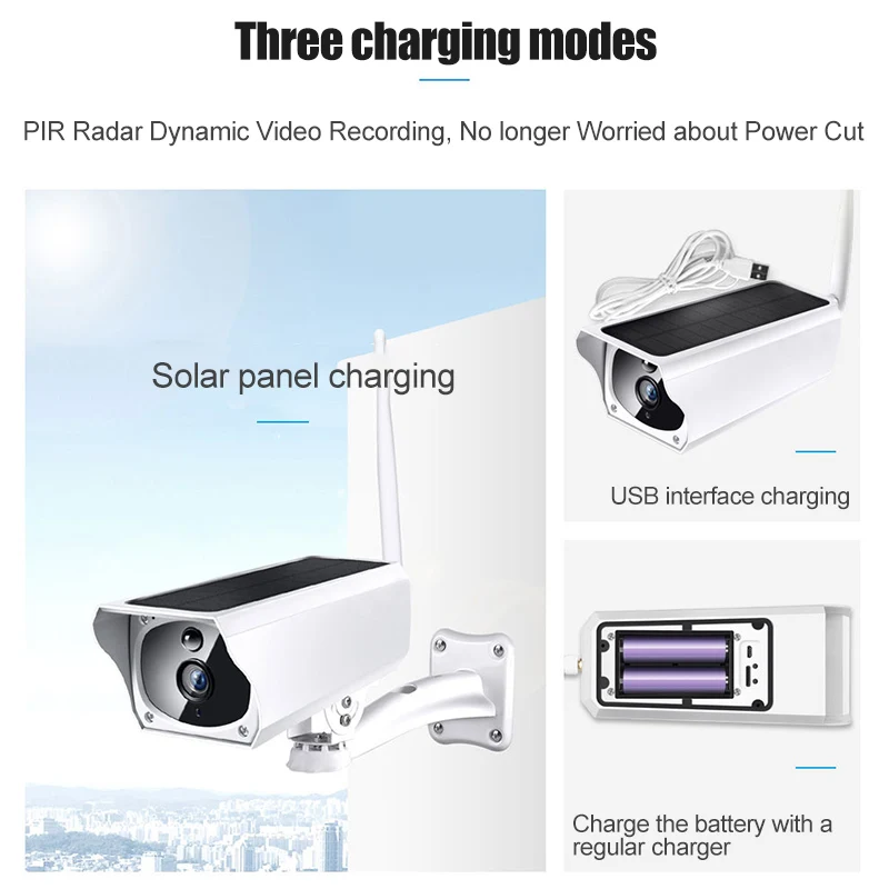  Senza Fili Wifi Solare Ip Della Macchina Fotografica 1080P Hd Monitor di Sicurezza Audio Impermeabi