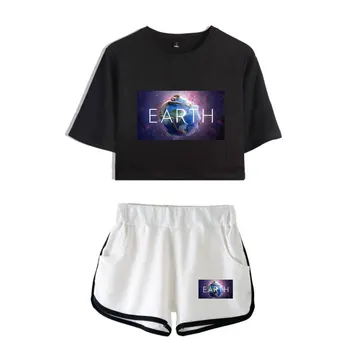 

2019 LIL DICKY earth print Summer K-pops casual Women Two Piece Set Shorts and T-shirts Clothes 2019 Hot Sale K-pops sets