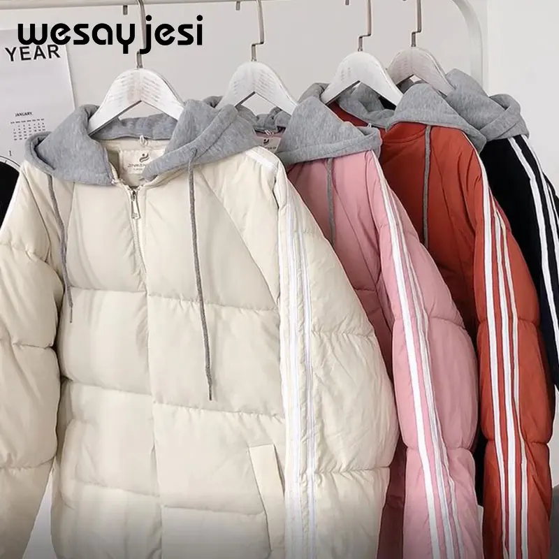 

Winter Women Coat Loose Bread Overcoat Snow Parkas Silver Bright White Duck Down Jacket Bomber Streetwear Parkas