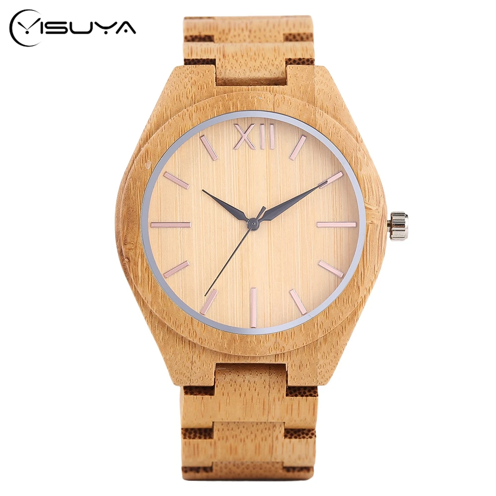 

Men's Casual Bamboo Wood Wrist Watch Handmade from Nature Wood Quartz Sport Watches Full Wooden Fold Clasp Bangle Clock