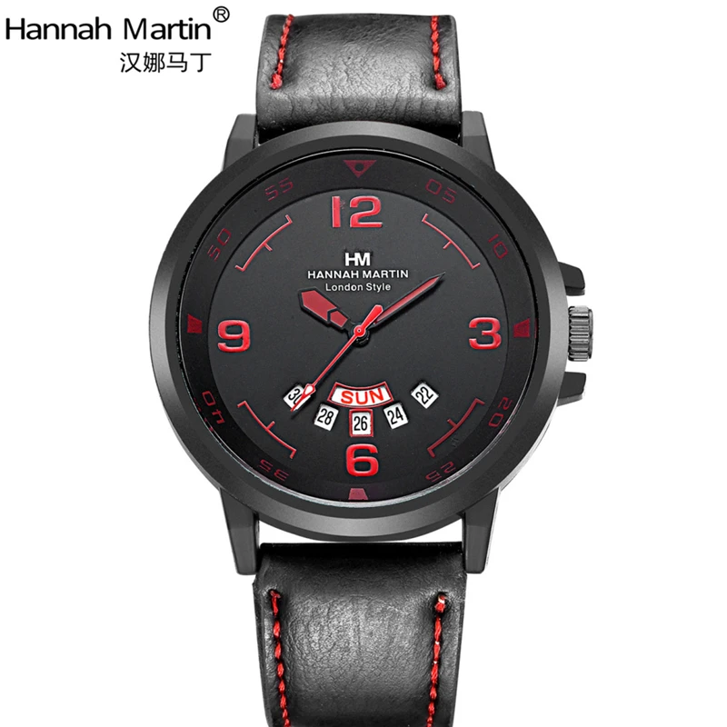 Часы Hannah Martins мужские модные спортивные кварцевые с кожаным циферблатом и