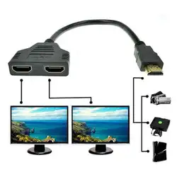 Новое поступление кабель HDMI разветвитель Кабель 1 штекер Двойной HDMI 2 Женский Y разветвитель адаптер в HDMI HD светодио дный ЖК-телевизор 30 см